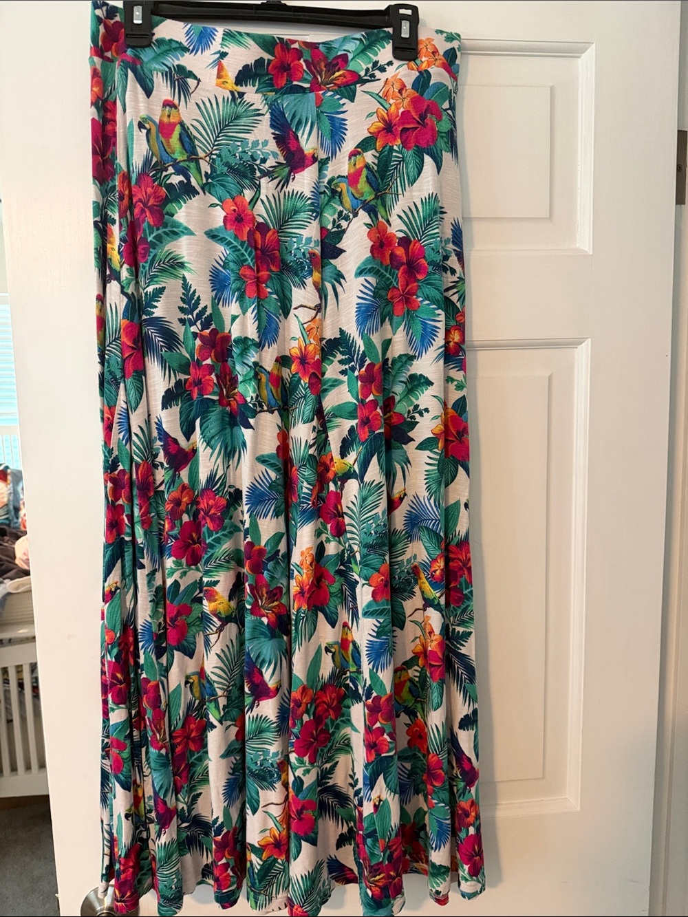 Tommy Bahama White Tropical Maxi Skirt with Multicolor Floral & Parrot Print